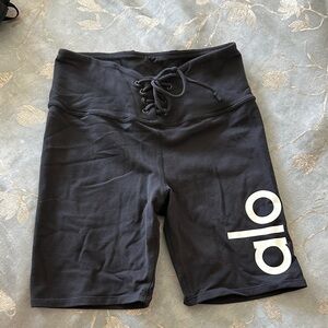 ALO Yoga black Lace-Up Biker Shorts